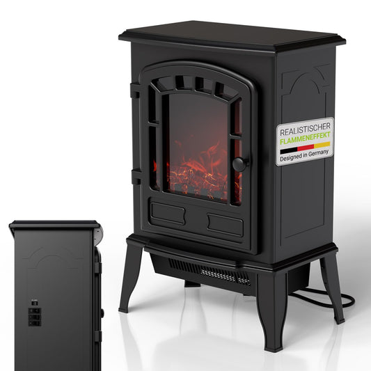 Juskys Electric Fireplace 2000W - White, Electric Standing Fireplace with Flame Effect, 2 Heat Settings, Thermostat & Safety Shutdown for Living Room