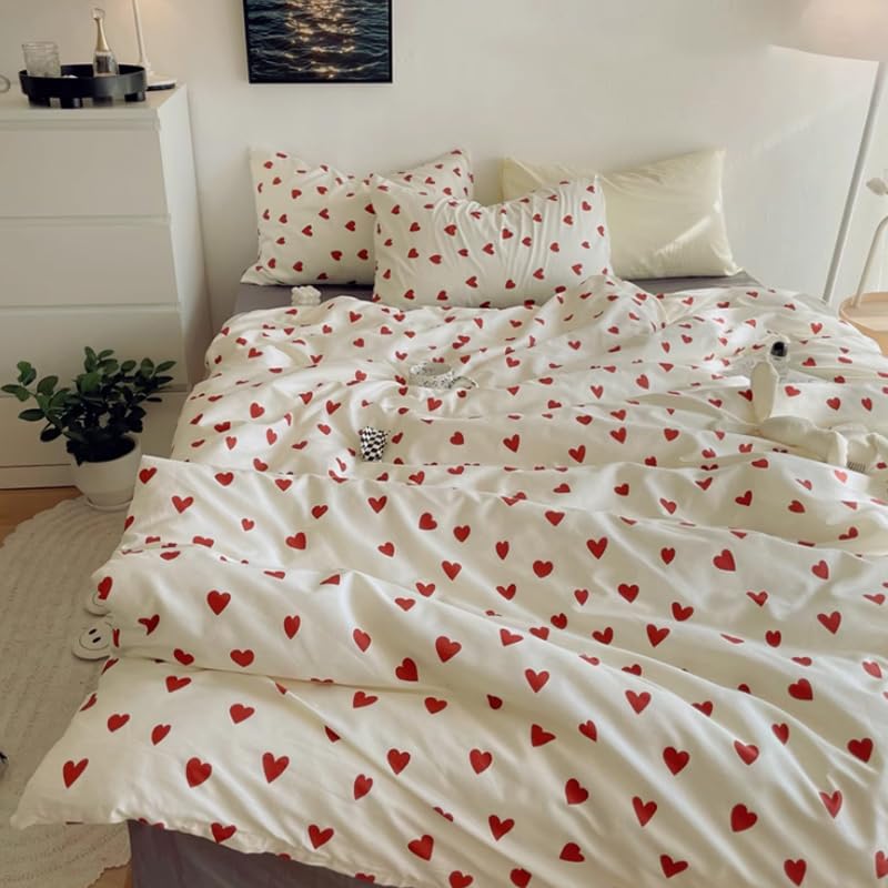 AShanlan Girls' Pink Hearts Children's Bed Linen 135 x 200 cm Pillowcase 80 x 80 cm Grey Pink Reversible Children's Bedding Set 100% Microfibre Duvet Cover with Zip