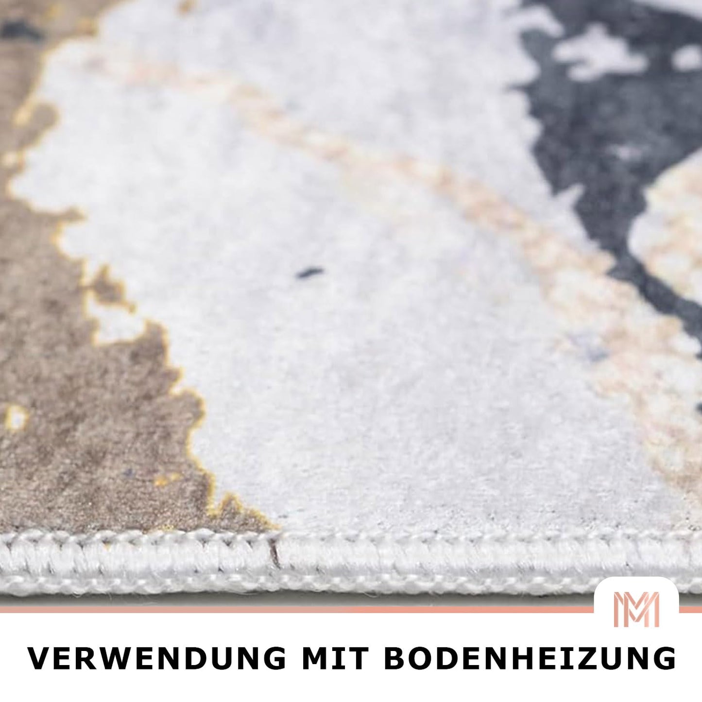 Mazovia Modern Teppich - Kurzflor Waschbar - Weich Teppich für Wohnzimmer, Schlafzimmer, Esszimmer – Teppiche Marmor Abstrakt Muster - Schwarz Gold 160 x 230 cm