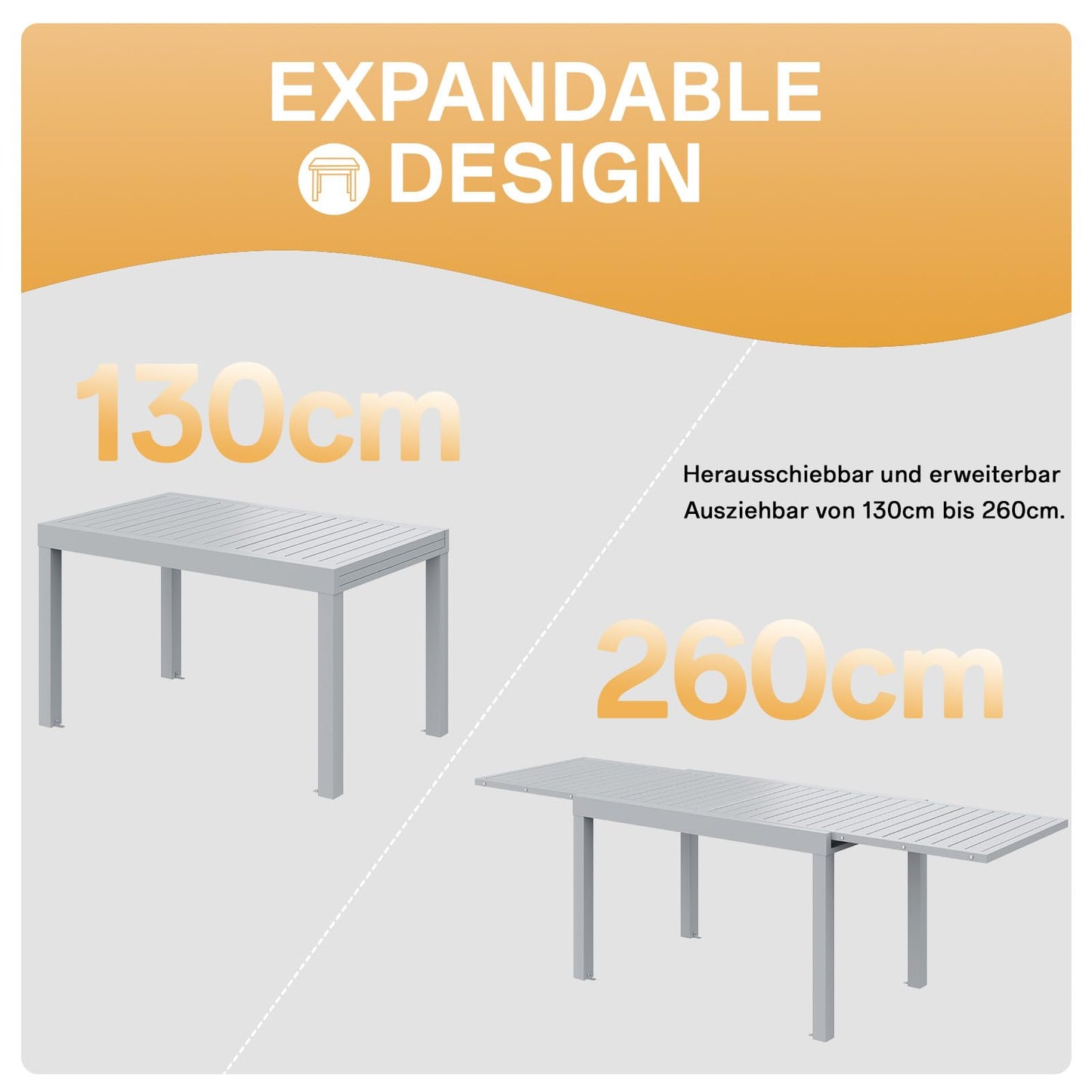 Devoko Garden Furniture Set for 8 People, 8 + 1 Aluminium Table and Chairs Set, Balcony Furniture, 8 Stackable Garden Chairs and 1 130/260 cm Stretchy Garden Table, Patio Furniture Sets Outdoor