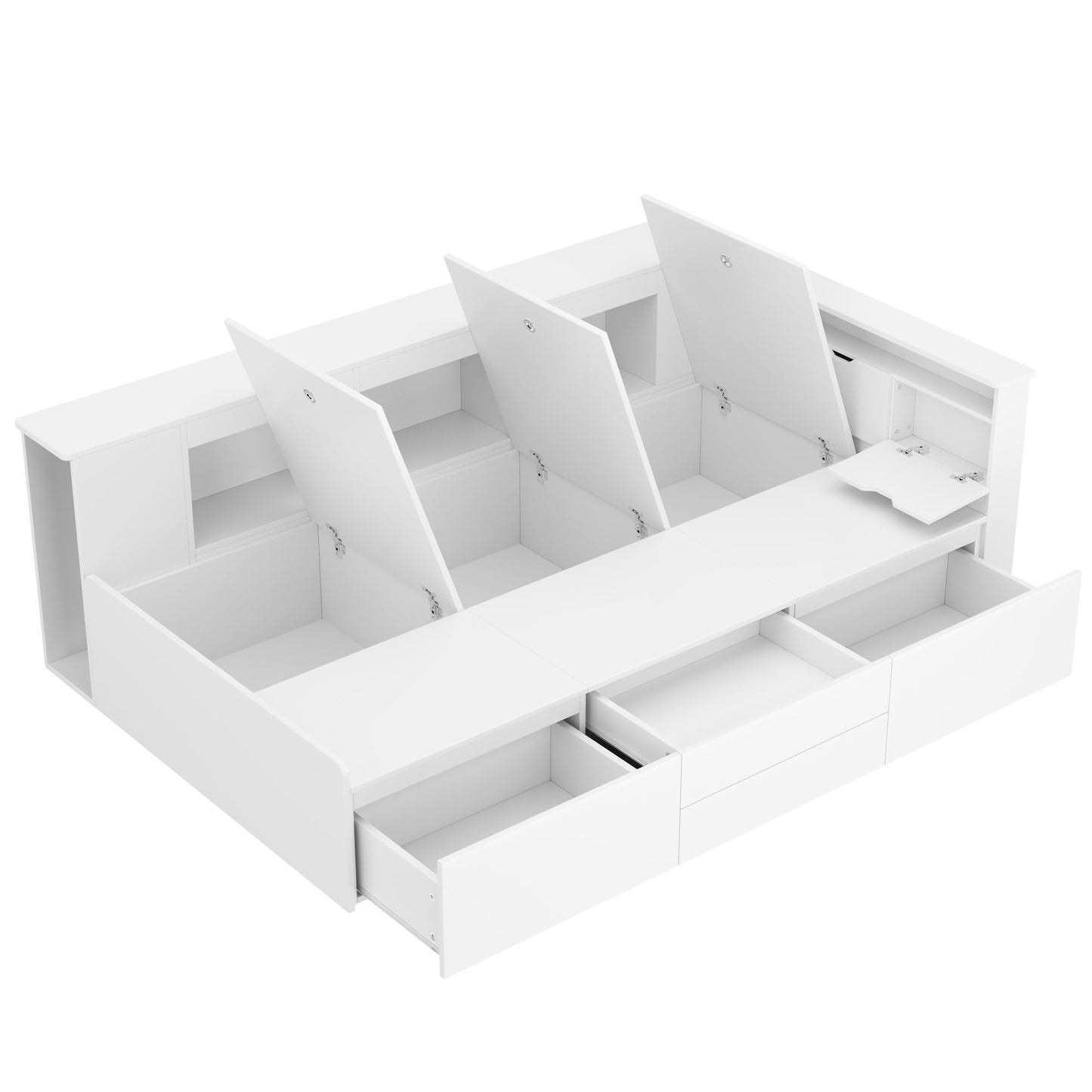 Children's Bed 90 x 200 cm, Wooden Bed with Drawers and Board, Headboard with Bookshelf and Fall Protection, Bed with Slatted Frame and Storage Space, Teenager's Bed, Functional Bed, Wooden Bed Frame,