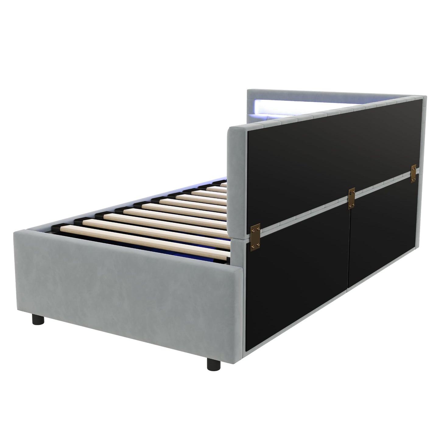 KEYIDE Upholstered Sofa Bed, 140 x 200 cm with LED Lighting and USB Charging, Bed Frame with Wooden Slatted Frame, Day Bed, Guest Bed, Youth Bed, Velvet Fabric, Without Mattress (Grey, 140 x 200)