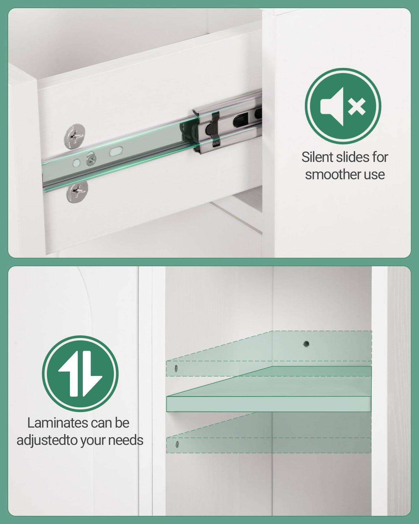 Hzuaneri BC28813G Bathroom Cabinet 1 Drawer 2 Cabinet Doors Open Compartment with 3 Levels Adjustable Shelf White 30 x 80 x 64 cm