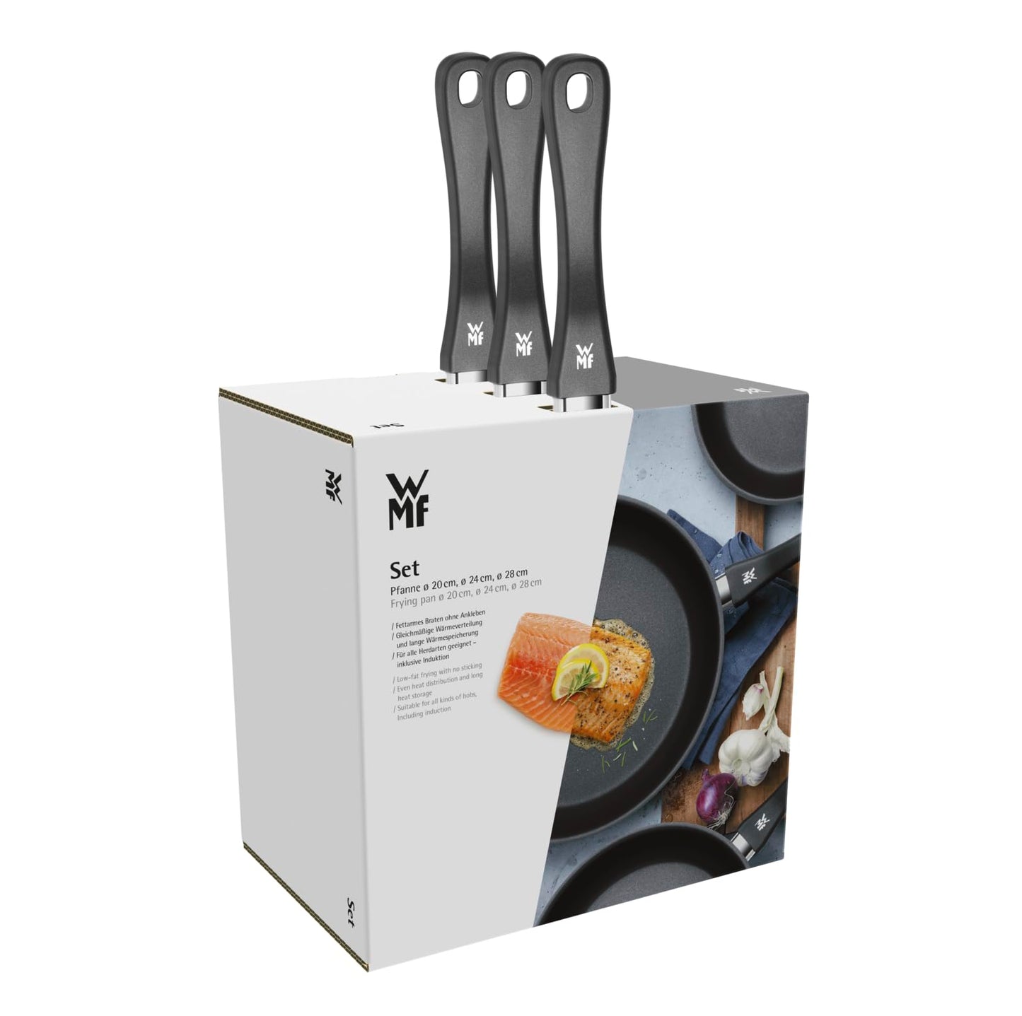WMF Devil Pfannenset Induktion 3-teilig, Bratpfanne 24, 20, 28 cm, Induktion, Cromargan Edelstahl beschichtet, Kunststoffgriff