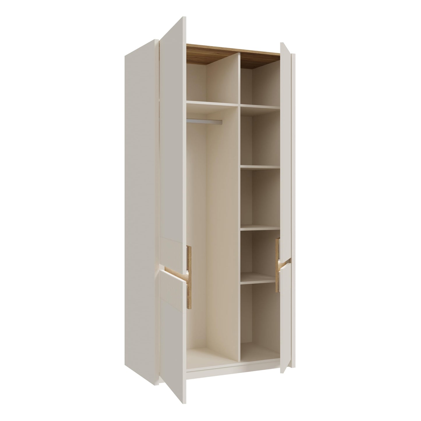 FORTE OZZULA Wardrobe 120, Wardrobe, Sliding Door Wardrobe, Bedroom Wardrobe, Scandinavian 2 Door Shelves, Clothes Rail, White/Artisan Oak, 120 cm Wide x 190.5 cm High x 61 cm Deep