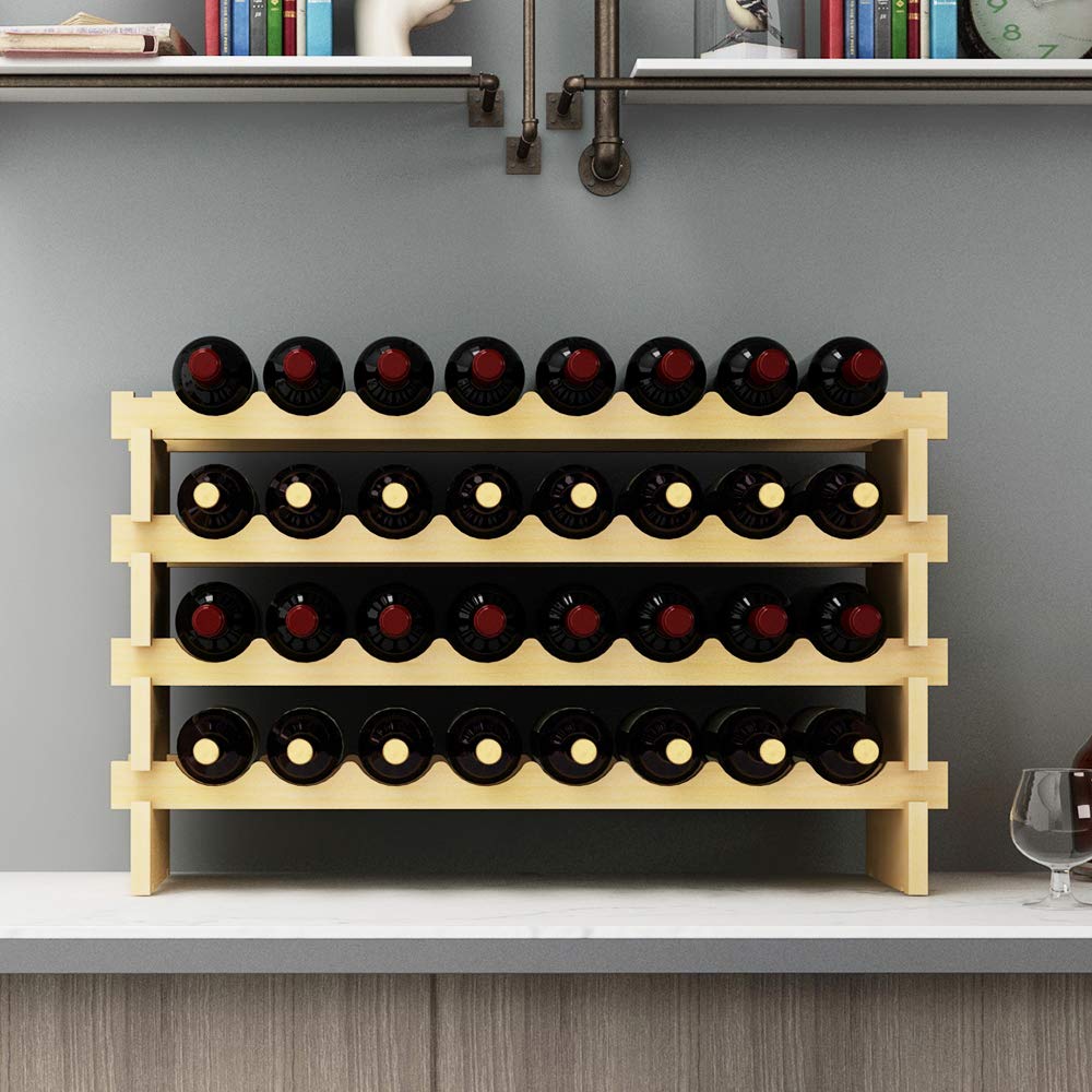 sogesfurniture Weinregal Flaschenregal mit 4 Ebenen für 32 Flaschen Wein Holzregal Weinhalter Weinständer Flaschenständer für Küche, Esszimmer, Bar, 90x30x54cm, BHEU-BY-WS4832M