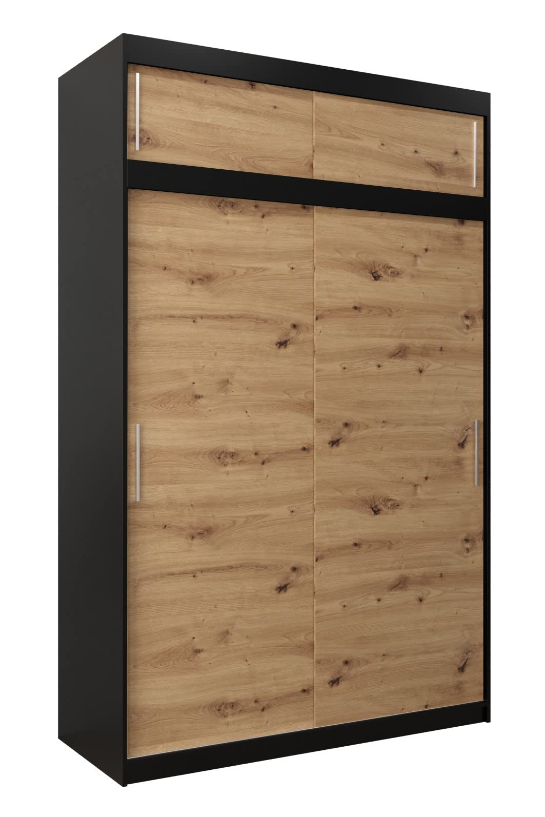 MEBLE KRYSPOL Tokyo 250 Wardrobe with Three Sliding Doors for Bedroom – Modern Storage Cabinet with Clothes Rail and Shelves – 250 x 200 x 62 cm – Matte Black and Artisan