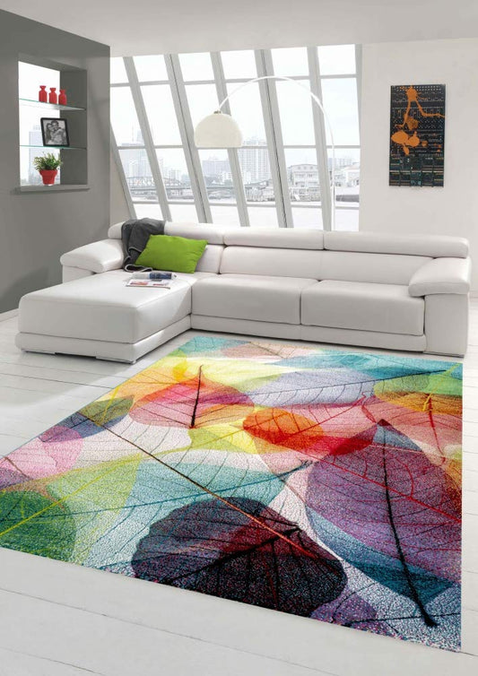Modern Rug Living Room Leaves Colourful Size 160 x 230 cm