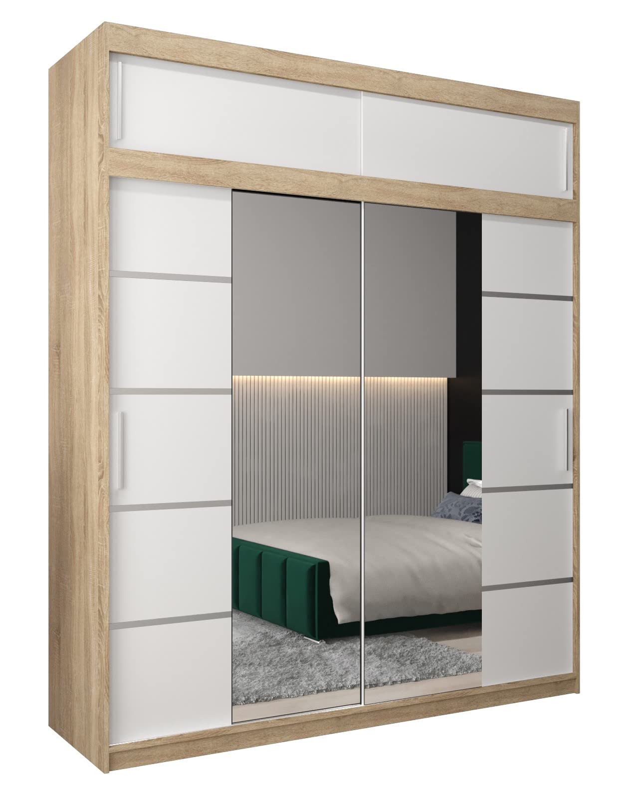 MEBLE KRYSPOL Verona 4 250 Bedroom Wardrobe Sliding Doors Cabinet with Mirror Wardrobe with Mirror Sliding Door Wardrobe Sliding Doors - 250 x 240 x 62 cm - Sonoma with Extension