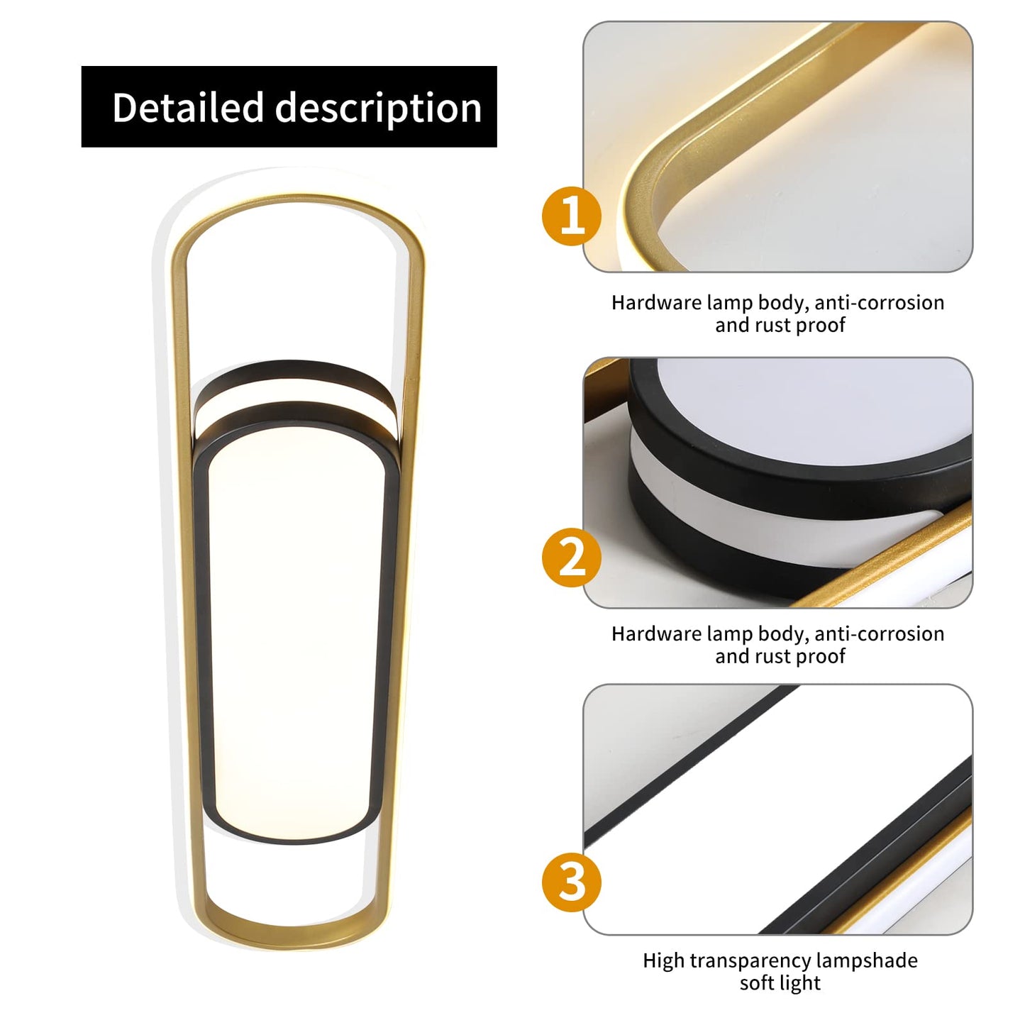 Oninio Modern LED Ceiling Light Dimmable Ceiling Light with Remote Control 70 cm Ceiling Light for Living Room, Kitchen, Dining Room, Bedroom, 40 W (Gold)