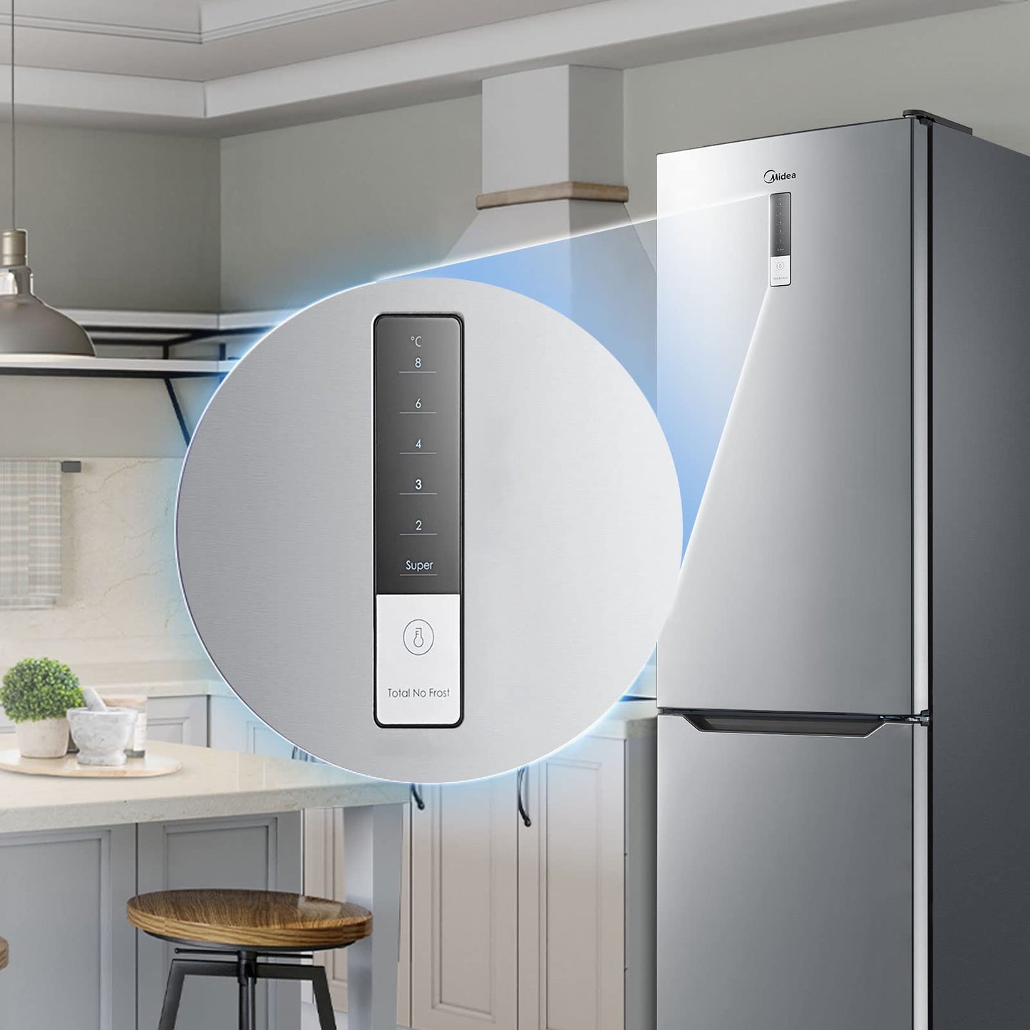 Midea MERB276FGE02A Kühl-/Gefrierkombination/180 cm Höhe/NoFrost/Doppelte Steuerung/Super-Kühlfunktion/219 kWh/Jahr/199L Kühlteil/71L Gefrierteil