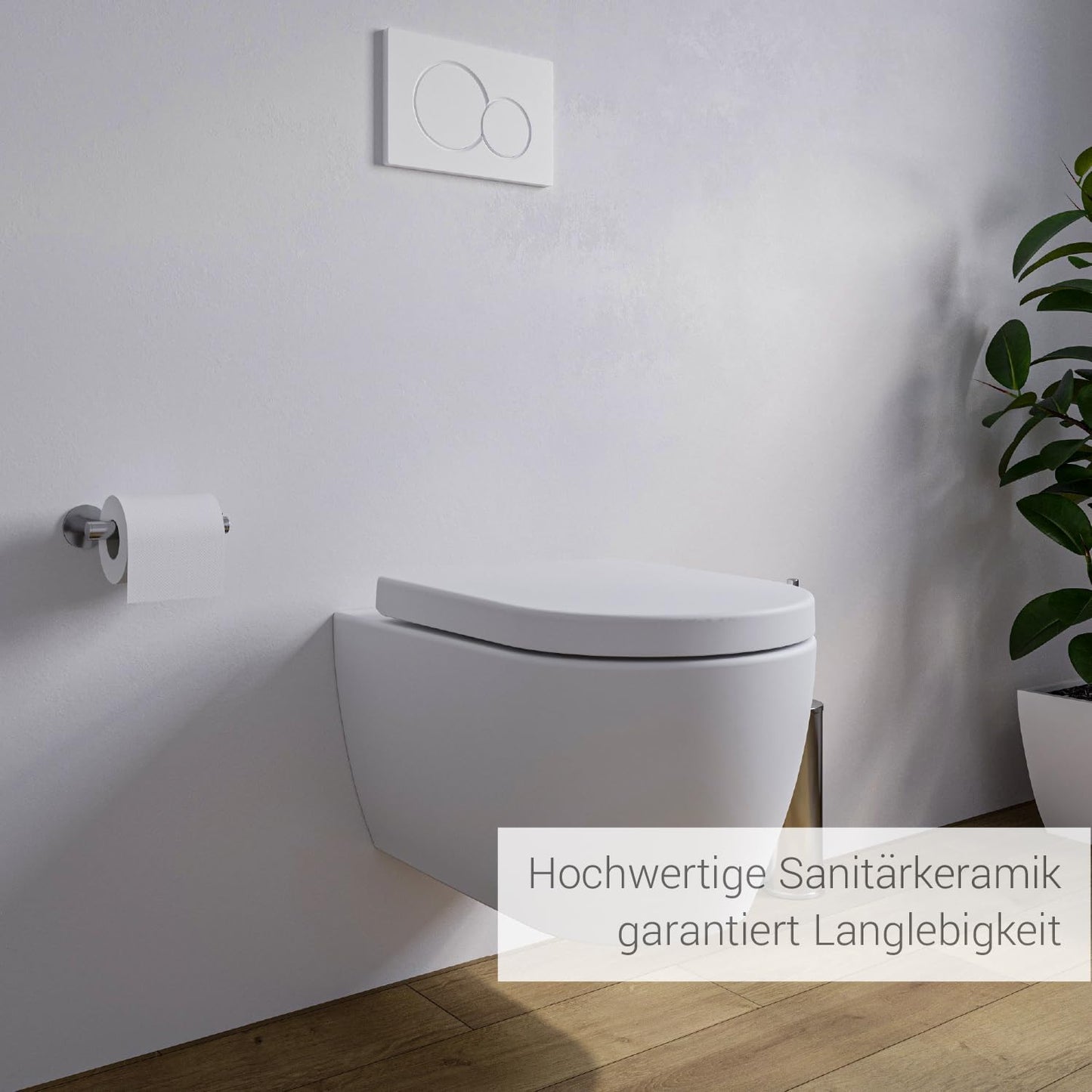 NT2038 Rimless Wall-Mounted Toilet White Shortened Version Ideal for Guest Toilets with SoftClose Lid (Soft-Close Mechanism), Toilet Made of Sanitary Ceramic with Removable Toilet Seat, Washdown