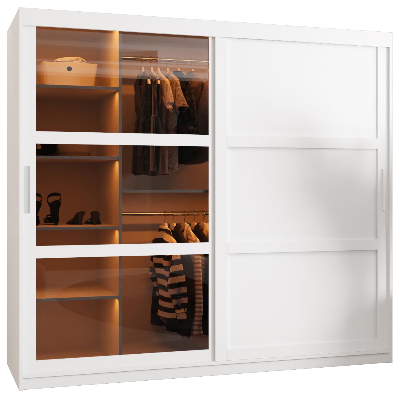 MEBLE KRYSPOL Dome 2 Schrank mit DREI Schiebetüren mit Spiegel, Stangen und Regalen - Aufbewahrungsschrank mit Rauchglas für Schlafzimmer, Wohnzimmer - 200x250x62cm - Schwarz, Schwarz, Schwarz