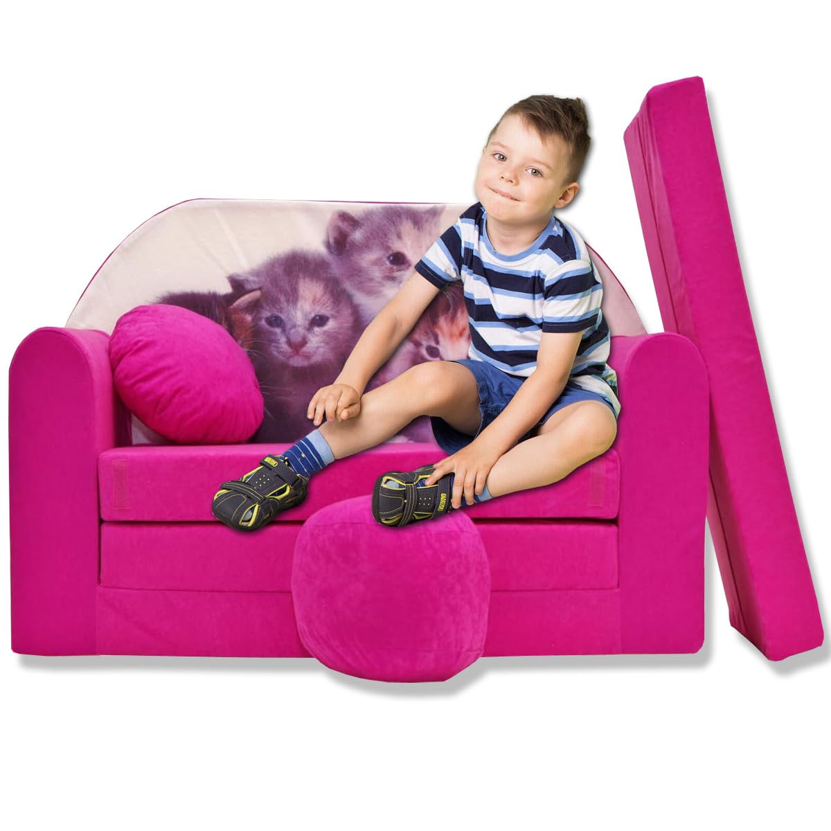 Children's Sofa with Sleep Function Foldable 3-in-1 Children's Sofa Play Sofa with Bed Function Girls Boys Bean Bag Mini Sofa Bed Children's Room Sleeping Chair (A39)