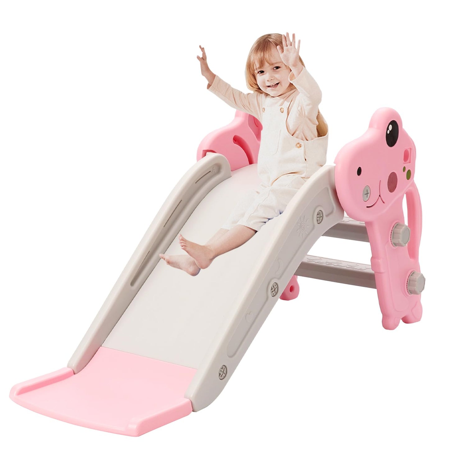 YULEYU Kleinkind Rutsche für Indoor & Outdoor Spielen mit Basketball-Ring, Anti-Rutschschritte, 100cm Baby Kletter, Pink