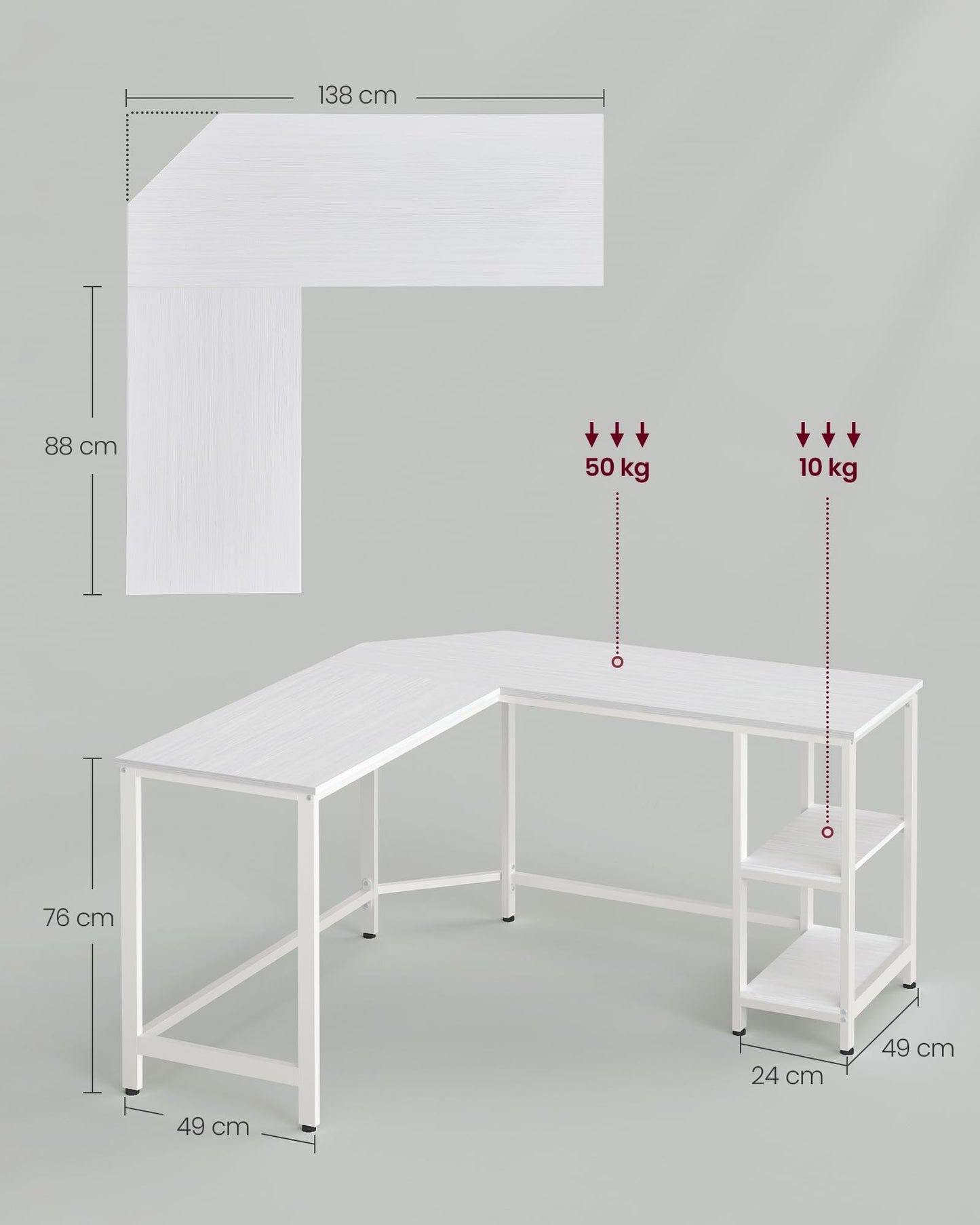 Vasagle L-Shaped Computer Desk, Corner Desk with 2 Shelves