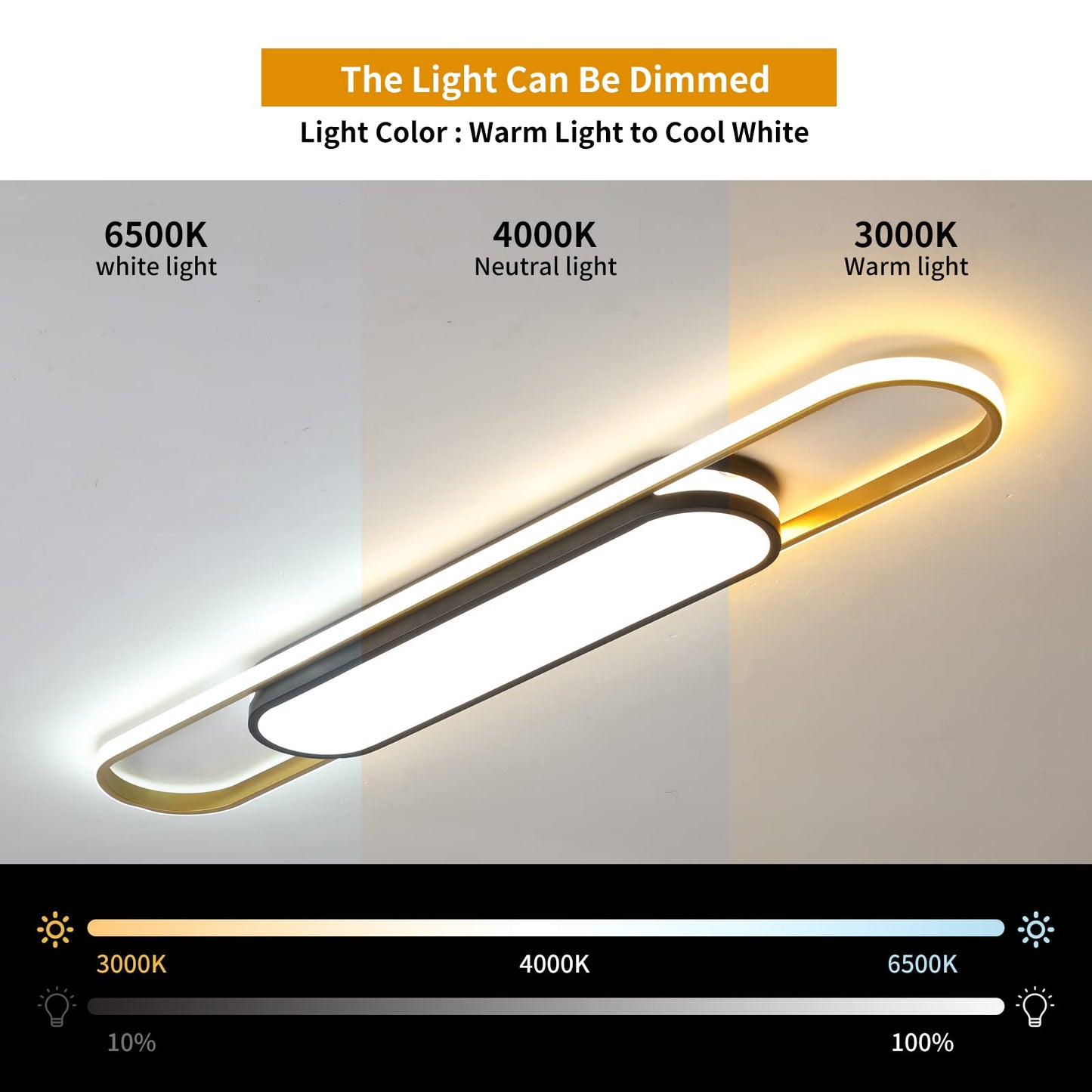 Oninio Modern LED Ceiling Light Dimmable Ceiling Light with Remote Control 70 cm Ceiling Light for Living Room, Kitchen, Dining Room, Bedroom, 40 W (Gold)
