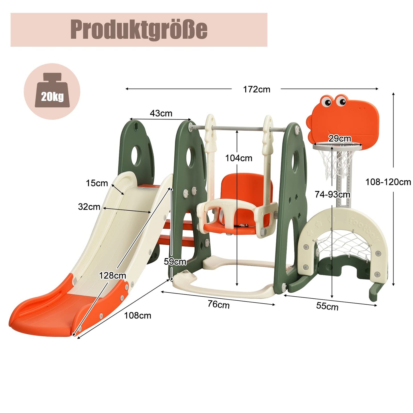 COSTWAY 6-in-1 Children's Playground, Children's Slide & Swing & Basketball Hoop & Ladder & Football Goal & Golf Hole, Swing Frame Garden Swing Children's Swing, Children's Slide Indoor Outdoor