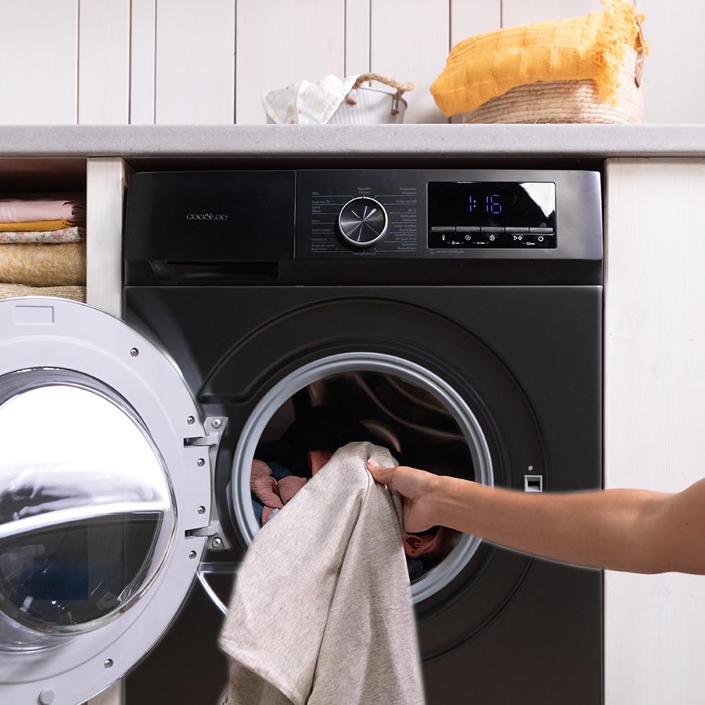 Cecotec Washing Machine 12 kg Front Load Bolero DressCode 12500 Inverter Steel A, 1400 rpm, Inverter Plus Motor, 16 Progr, SteamMax, Pearl Drum, Delay Start, Drum Clean, Display, Allergy Care, Stop &