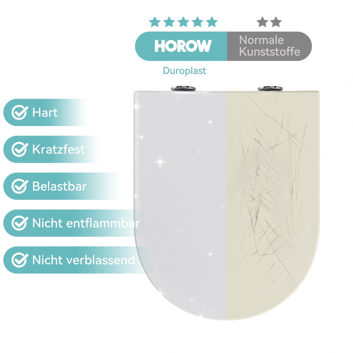 HOROW Wand WC Keramik Hänge WC Set Toiletten mit abnehmbaren Deckel sitz mit Absenkautomatik Hängetoilette, D-Form, kompakte Design Toilette Gästebad