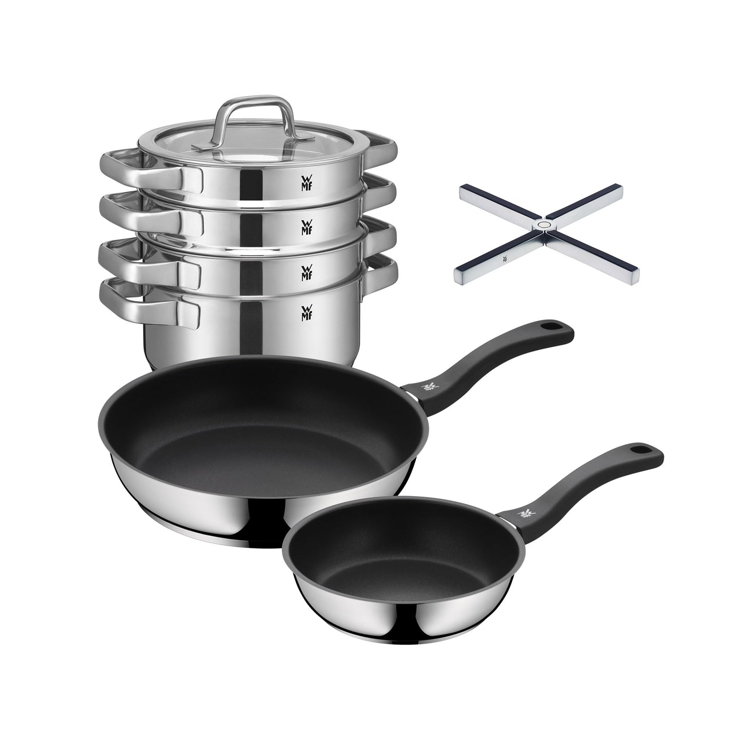 WMF Devil Pfannenset Induktion 3-teilig, Bratpfanne 24, 20, 28 cm, Induktion, Cromargan Edelstahl beschichtet, Kunststoffgriff