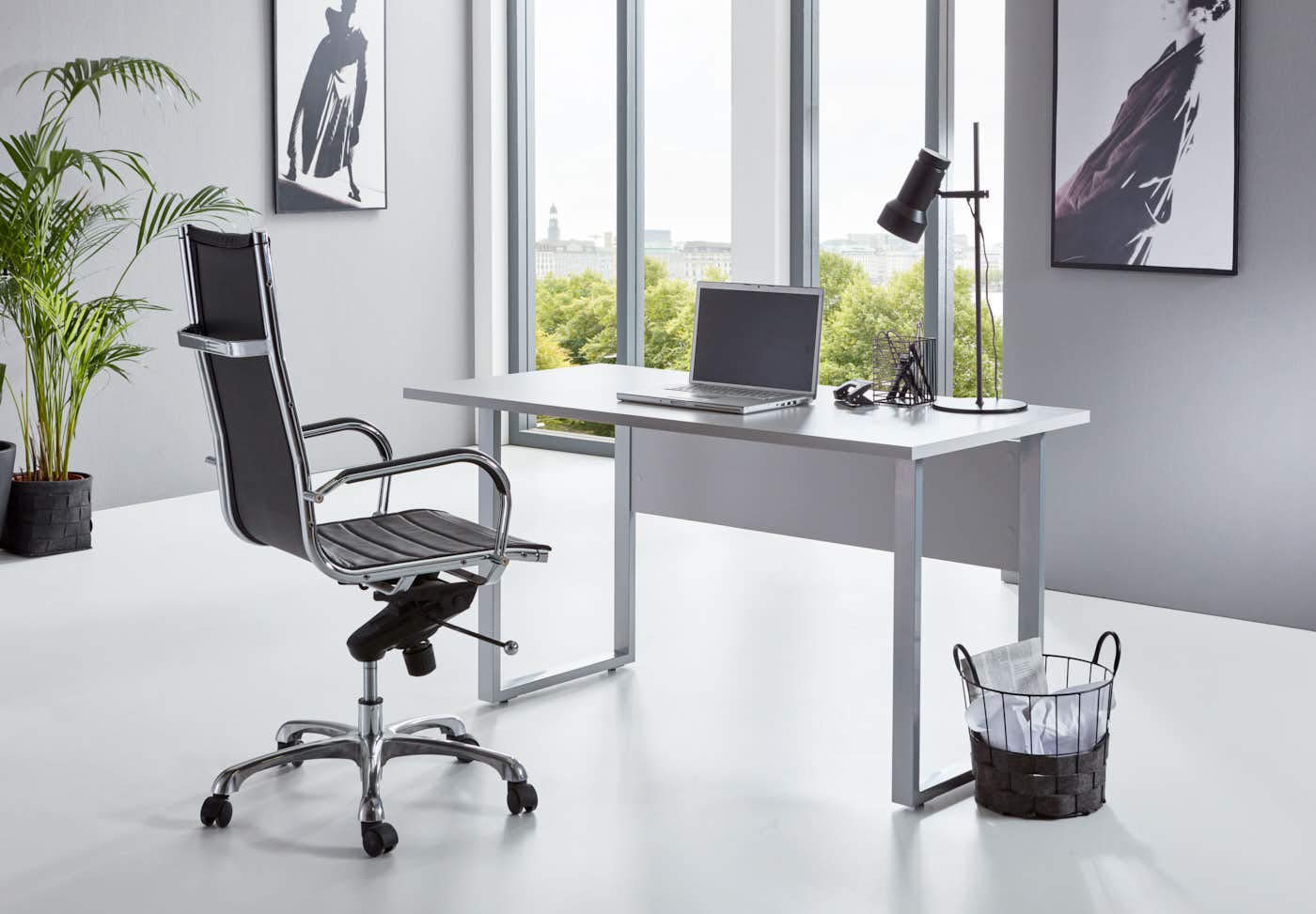 BMG-Moebel.de Büromöbel komplett Set Arbeitszimmer Office Edition in Lichtgrau/Anthrazit Hochglanz (Set 6)