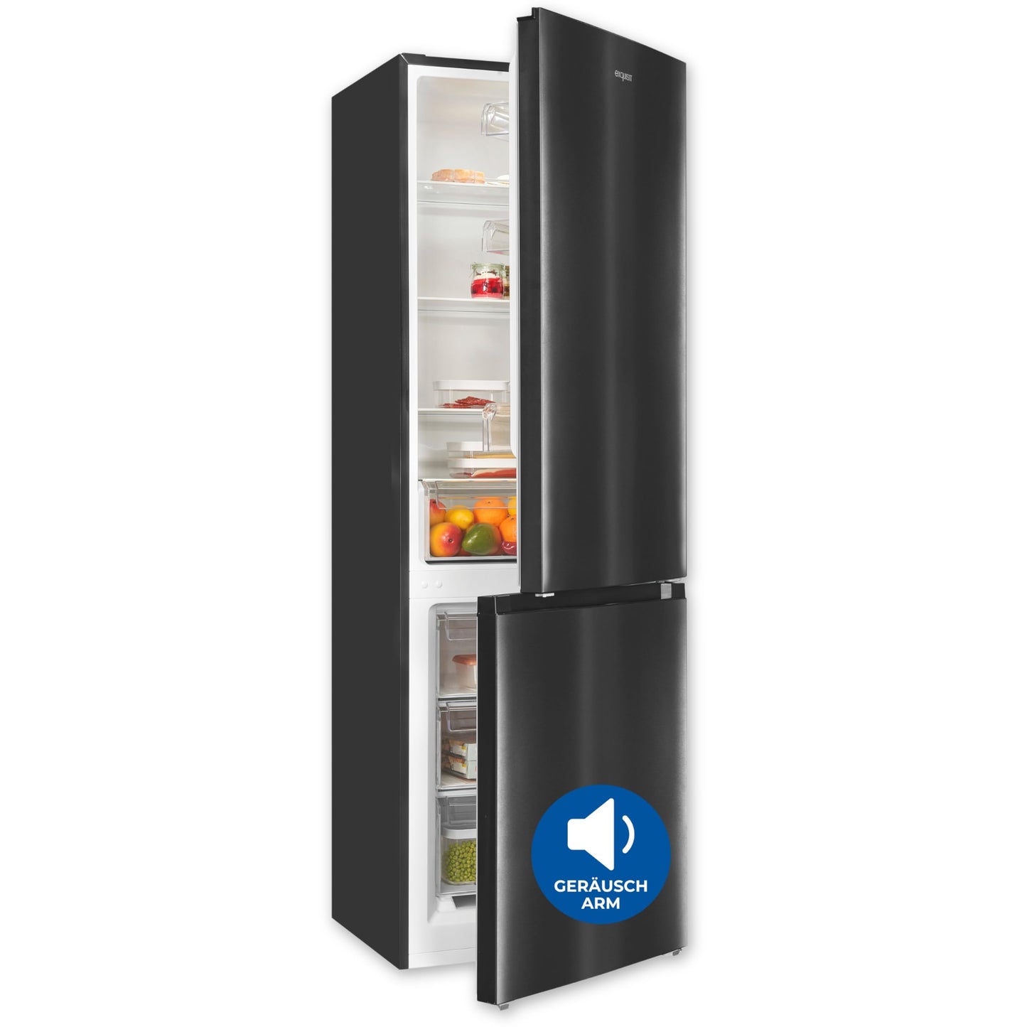 Exquisit Kühl-Gefrierkombination, 186 cm Höhe, Kühlschrank mit Gefrierfach, 4-Sterne-Gefrieren, 315 Liter, Alarm-Funktion, KGC5320-95-E-040C inoxlook-az