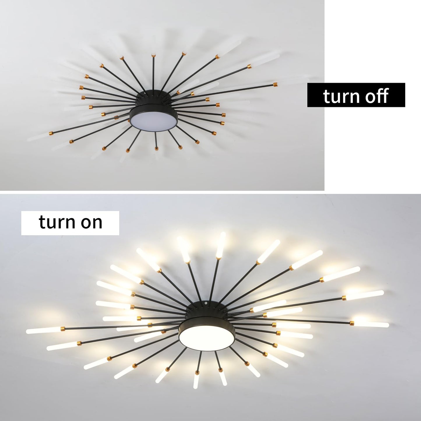 minifair Moderne LED-Deckenleuchte, 12 + 1 Köpfe, halbbündige Deckenleuchte, goldene Kronleuchter, Deckenbeleuchtung für Schlafzimmer, Wohnzimmer, Küche, Esszimmer, Restaurant