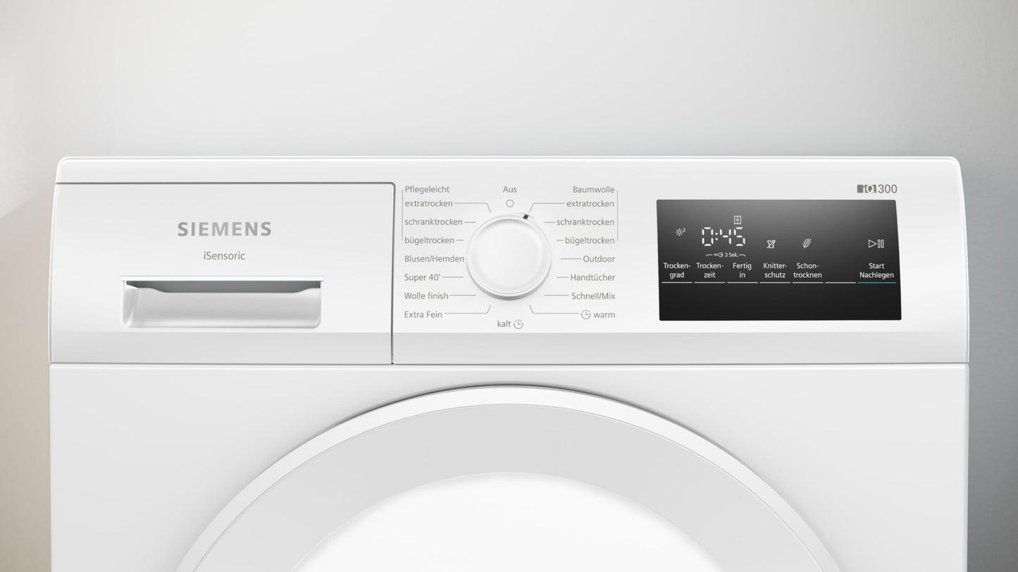 Siemens WQ35G2D00 iQ500 Wärmepumpentrockner für 8 kg Wäsche, 176 kWh pro Jahr, speedPack, autoDry, Outdoor-Programm