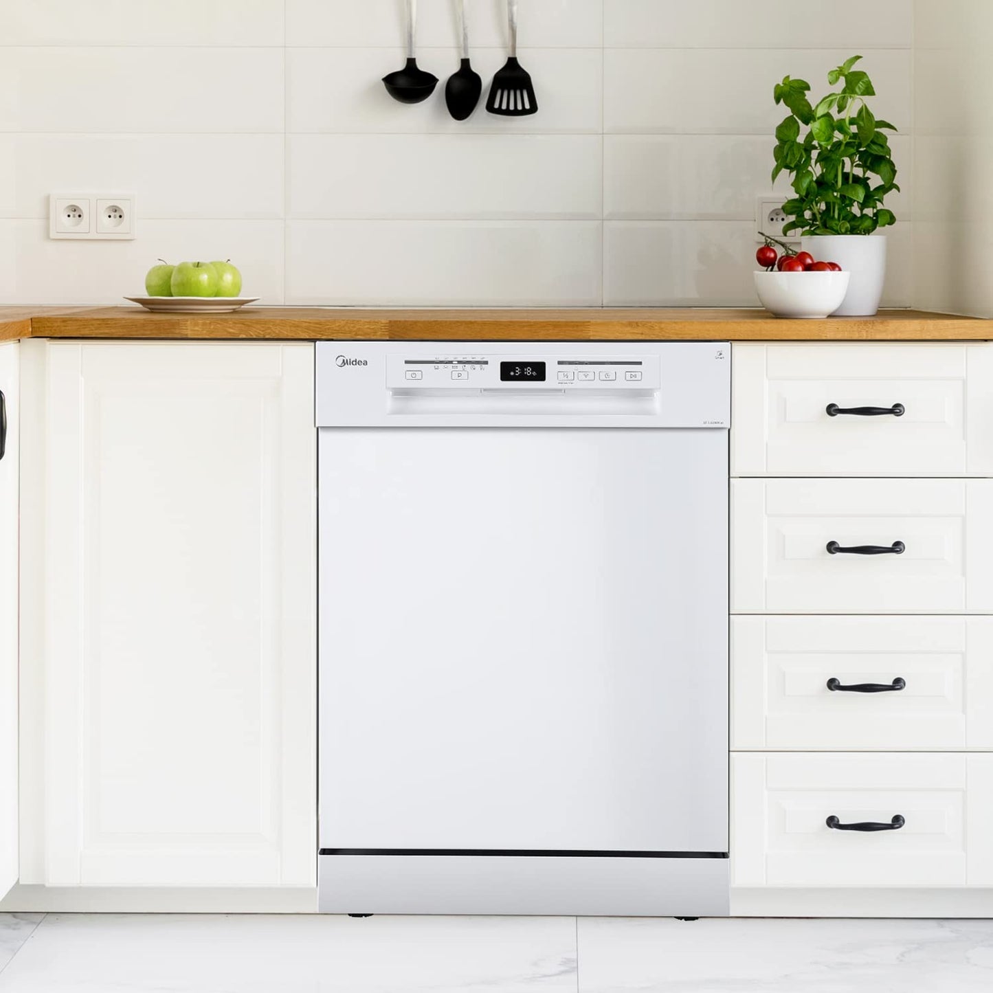 Midea SF 5.60NW14C Dishwasher 60 cm Freestanding & Undermountable, 14 MGD, Hygiene Care +, Zone Wash, 7 Programmes, Dishwasher 60 cm with WiFi, Start Delay, Automatic Door Opening, 44 dB