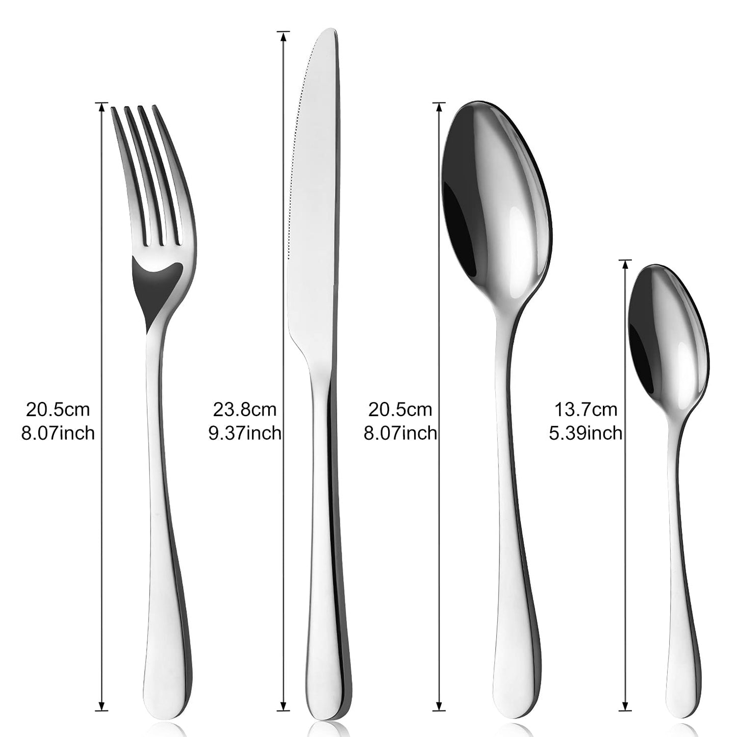 BEWOS Besteckset für 6 Personen, 30-teiliges Besteckset aus Edelstahl, Besteckset aus Silber, inklusive Messer, Gabeln und Löffel, hochglanzpoliert und spülmaschinenfest