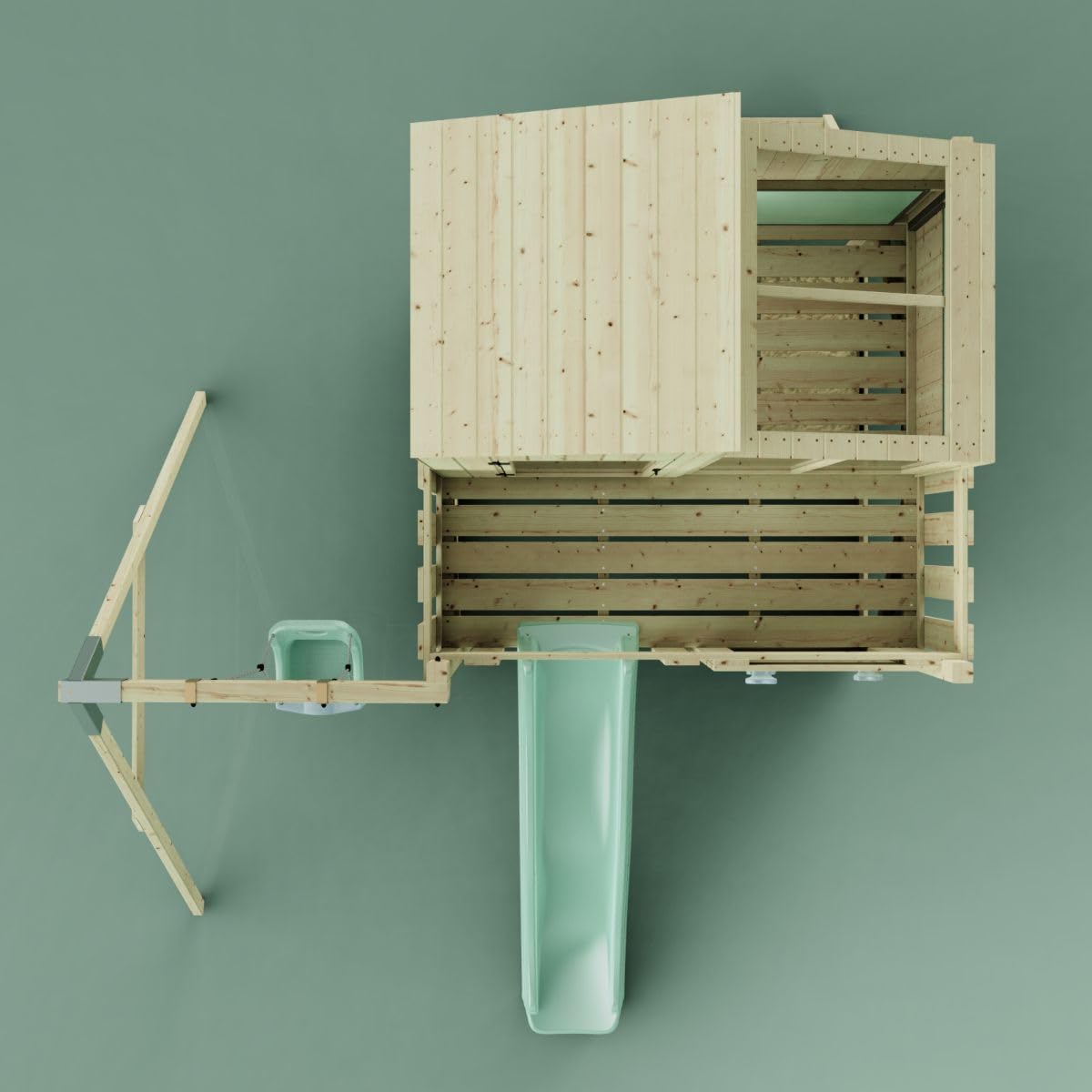 Rebo Spielturm mit Spielhaus inkl. Wellenrutsche und Kinder-Schaukel | Outdoor Klettergerüst Garten | Kletterwand und Kletterleiter | Stabile Konstruktion, Weiches Gefühl in den Seilen