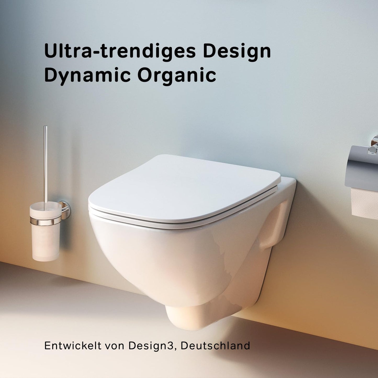 AM.PM X-Joy S - Spülrandlos Hänge WC, Tiefspül Toilette FlashClean, Wand WC mit Toilettendeckel mit Absenkautomatik, Hänge Toilette aus Keramik, Weiß, 50 cm lang