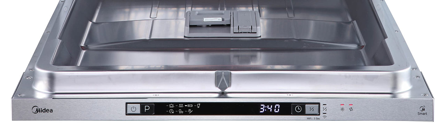 Midea MDWEU1435XSS-W Dishwasher, Integrated, 14 Place Settings, 60 cm, Partially Integrated with WiFi, Extra Drying, 7 Programmes, 47 dB, 0-24 Hours Start Time Delay, Stainless Steel
