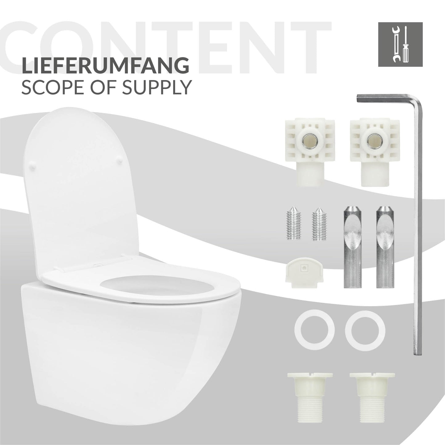 ECD Germany Rimless Wall-Mounted Toilet Ceramic White Matt with Nano Coating, Wall Toilet Long 52 cm, Removable Toilet Seat Made of Duroplast Soft Close Mechanism, Deep Washdown with Lotus Effect