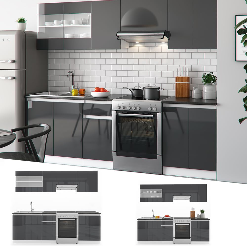 Vicco Kitchen Raul 240 cm Kitchen Unit Kitchen Block Built-in Kitchen – Freely Combinable Units