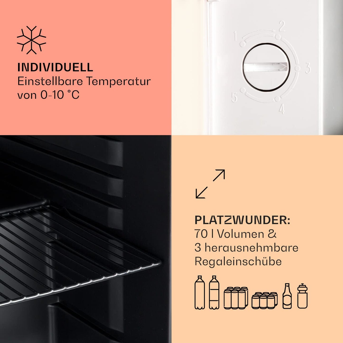 Klarstein PopLife Getränkekühler - Mini-Bar, Retrokühlschrank, 0-10°C, nur 39 dB, 115 L, umweltfreundlich, doppelt verglaste Tür, Retro-Design, rot