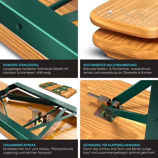 KESSER® Bierzeltgarnitur 3 teilig Gartenmöbel-Set | Klappbar 220 x 50 x 77cm | 2X Bierbänke 1x Biertisch | Festzeltgarnitur Biertisch Stehtisch Sitzgarnitur Holz 16-teiliges Bodenschoner-Set