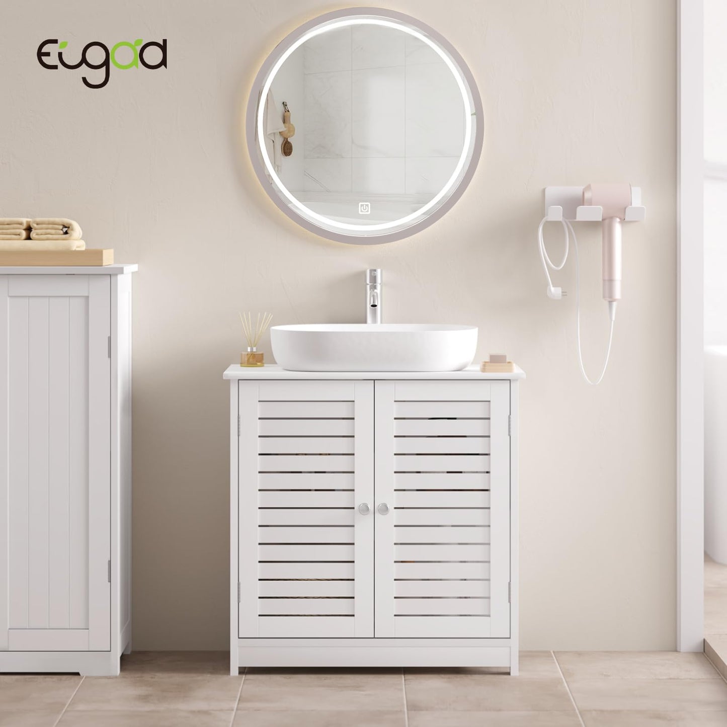 EUGAD Under Basin Vanity Unit Bathroom Cupboard with 2 Doors 60 x 30 x 60 cm, Bamboo