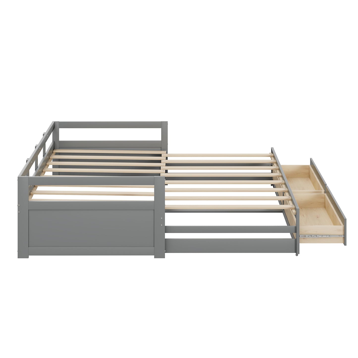 Merax Hausbett 90x200 cm mit 2 Schubladen, für 2 Kinder Doppelbett, Vielseitiges Holz Baumhausbett für Mädchen & Jungen, Stabil Spielbett Gitterbett mit Rausfallschutz und Lattenrost, Weiß
