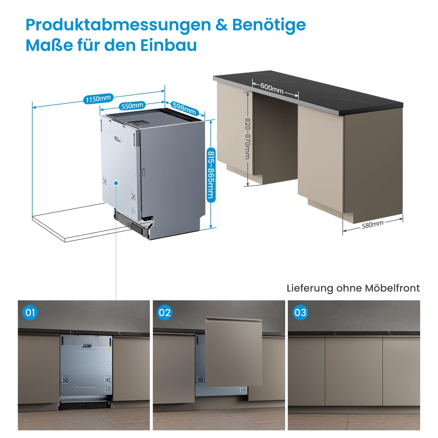 Midea MDWEU1435XSS-W Dishwasher, Integrated, 14 Place Settings, 60 cm, Partially Integrated with WiFi, Extra Drying, 7 Programmes, 47 dB, 0-24 Hours Start Time Delay, Stainless Steel