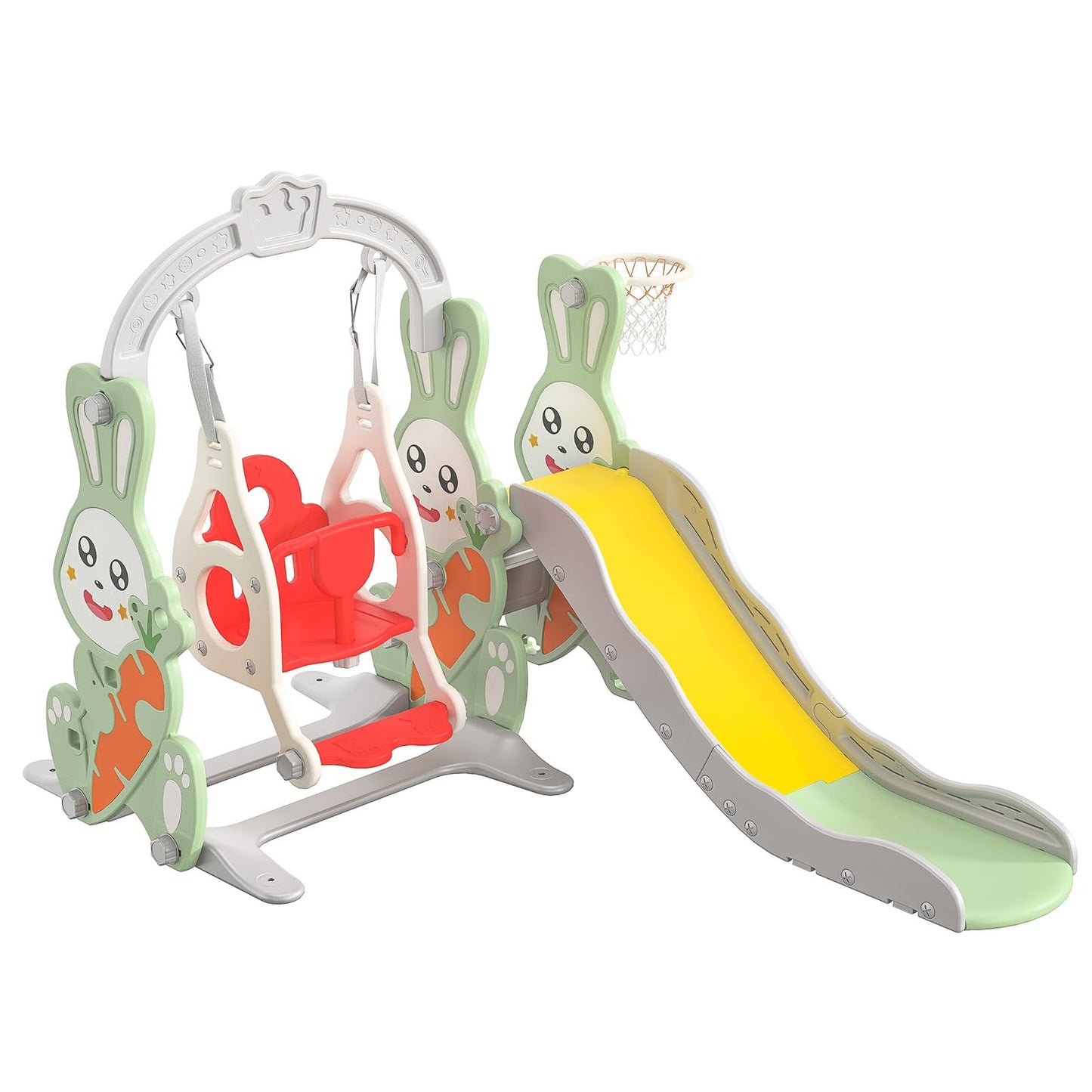 DADEA 6 in 1 Kinderrutsche mit Korb, Rutsche und Schaukel für Kinder im Freien Grün, 150 × 150 × 115 cm, Babyschaukel und Rutsche für Kinder zu Hause Schaukel Kinderrutsche, Grün