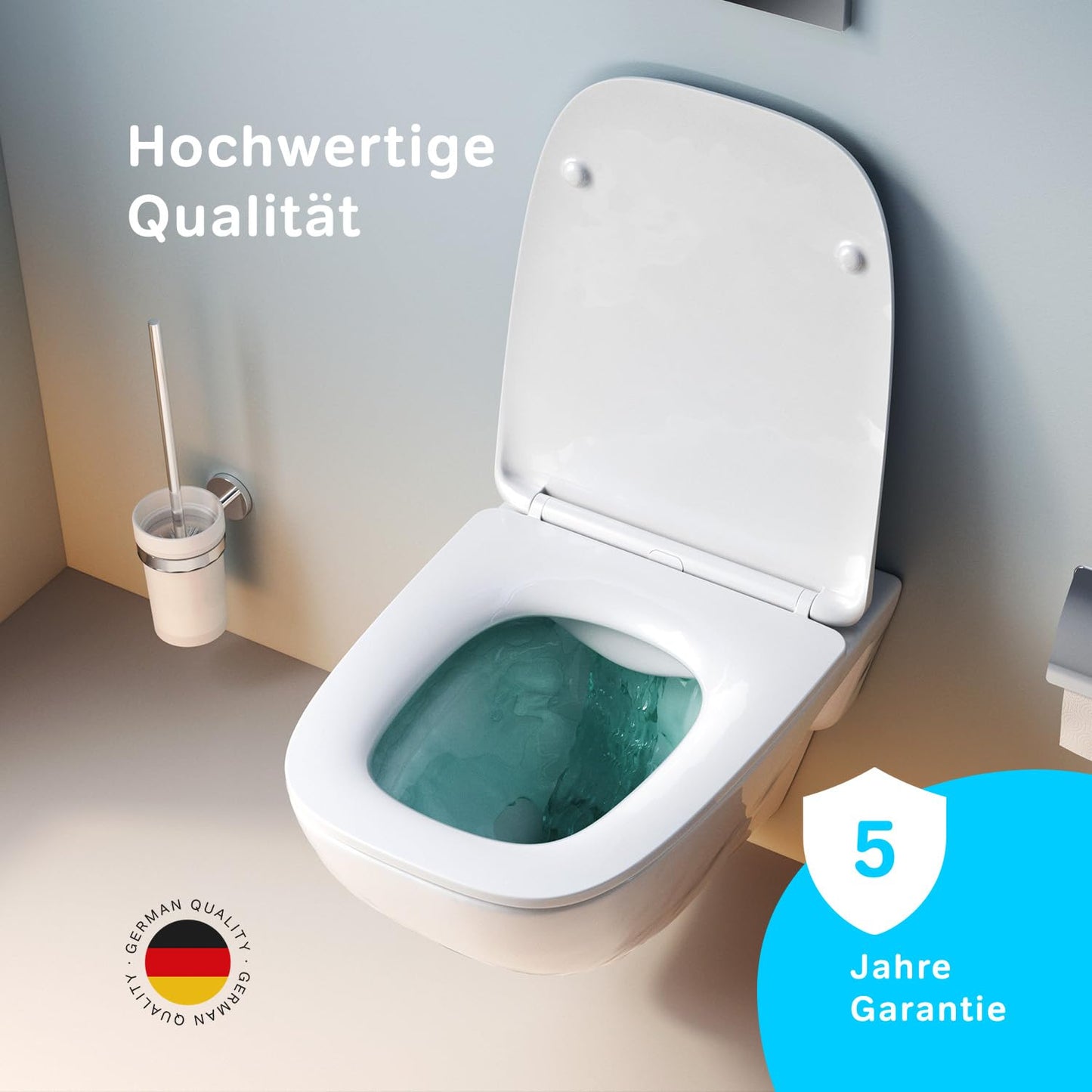 AM.PM X-Joy S - Spülrandlos Hänge WC, Tiefspül Toilette FlashClean, Wand WC mit Toilettendeckel mit Absenkautomatik, Hänge Toilette aus Keramik, Weiß, 50 cm lang