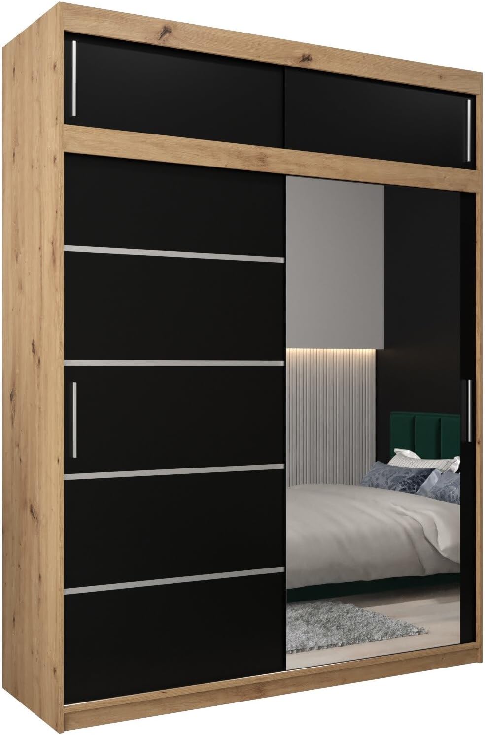MEBLE KRYSPOL Kleiderschrank mit Spiegel Verona 2 - Garderobenschrank - Schrank Schlafzimmer - Mehrzweckschrank DREI Schiebetüren - Regalen - Flur Möbel - Kleiderstange Schrank - Allzweckschrank