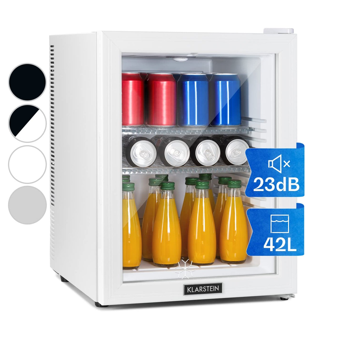 Klarstein Kühlschrank, Mini Kühlschrank mit Glastüre, Mini-Kühlschrank für Getränke, Snacks & Kosmetik, Kühlschrank Klein & Leise, Verstellbare Ablagen, Kleiner Skincare Kühlschrank 12-18°C, 23L