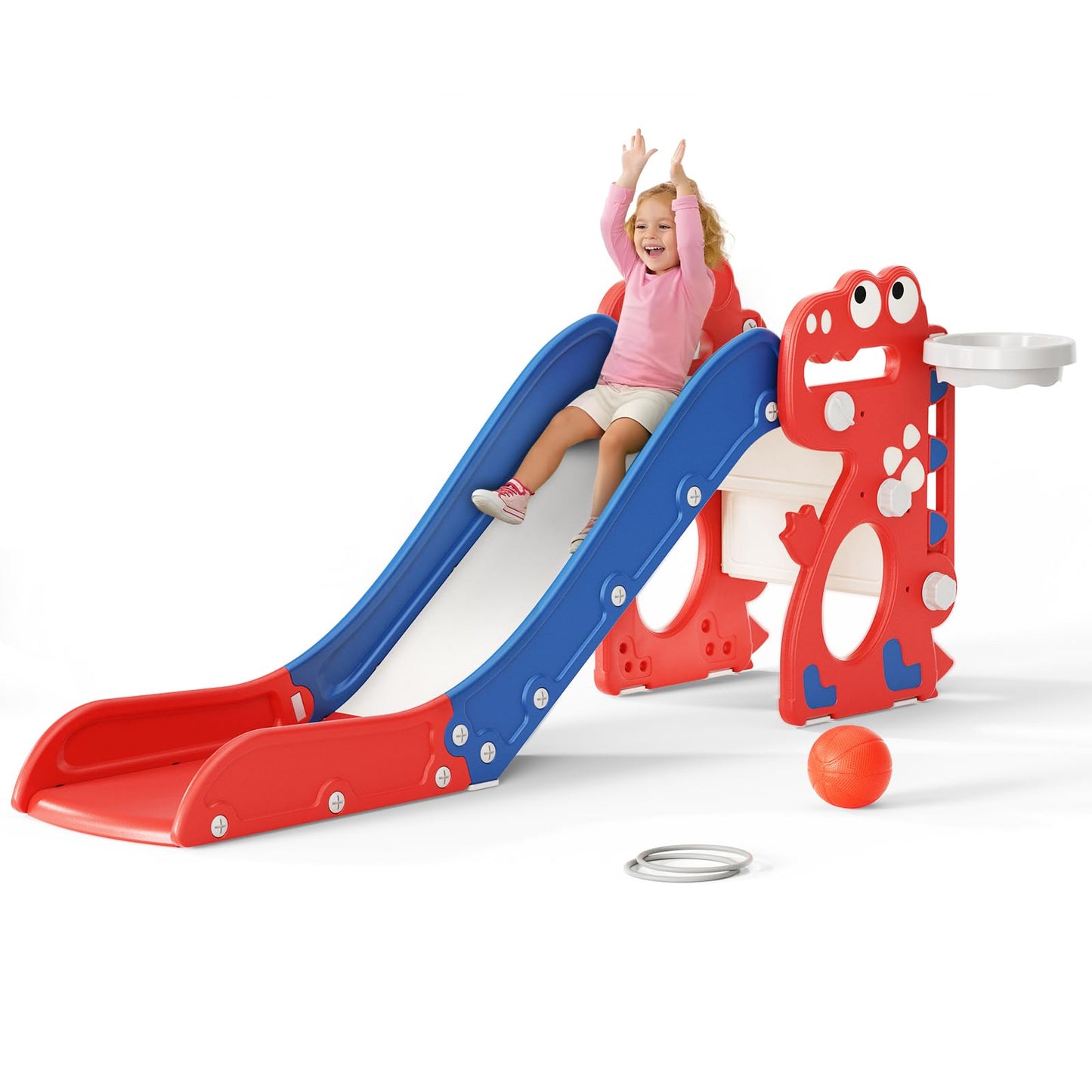 Krovtoy Kleinkindrutsche mit Weihnachtselch-Motiv, freistehende Kleinkindrutsche mit Golf-Set, Babyrutsche, Spielplatzgerät, für den Innen- und Außenbereich (Grau Beige - 6 in 1)
