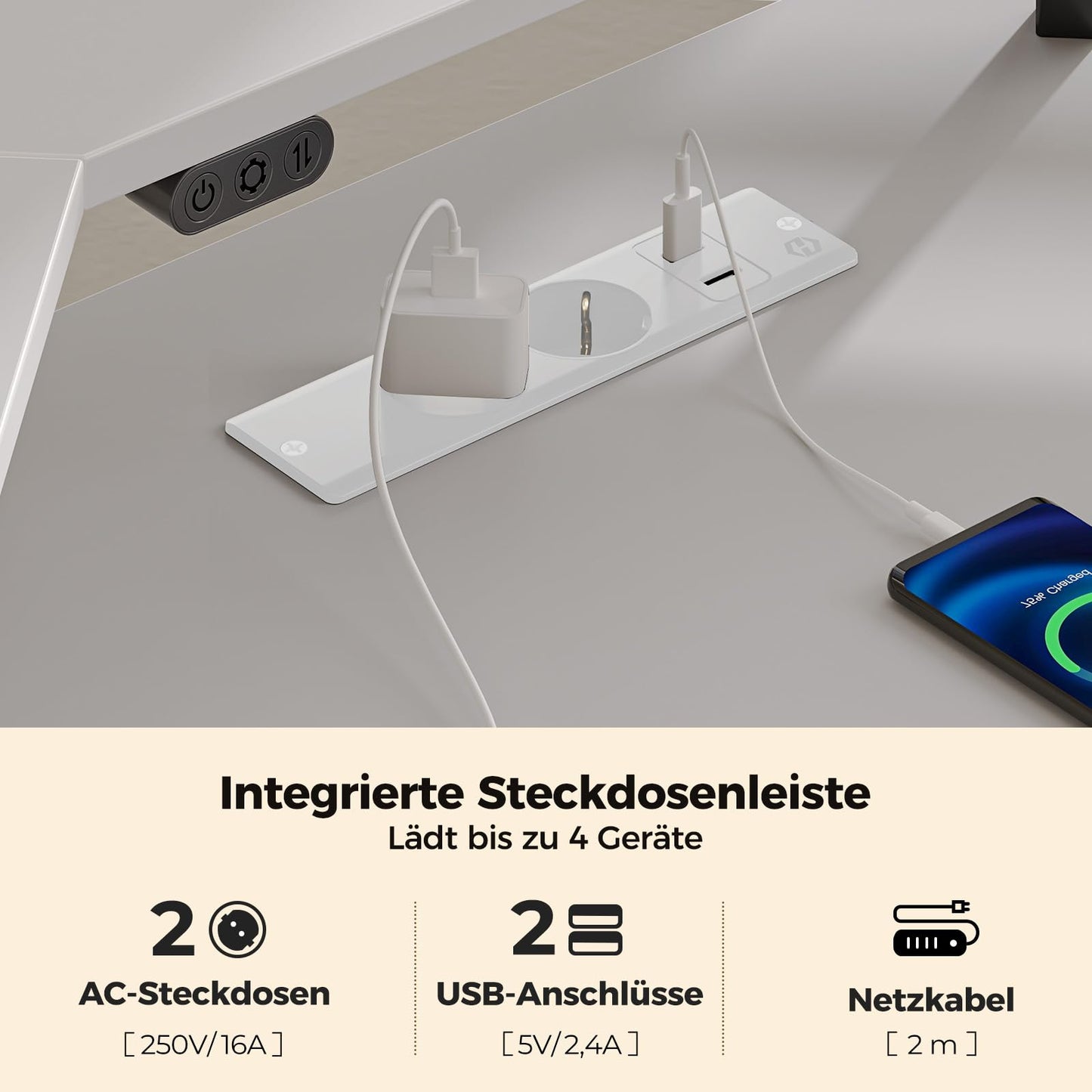 Rolanstar Schreibtisch L Form mit LED & Steckdosen, 117 cm Computertisch mit Monitorständer & Ablagefläche, Reversibler Eckschreibtisch mit 2 Haken, perfekt für Arbeitszimmer Schlafzimmer Büro