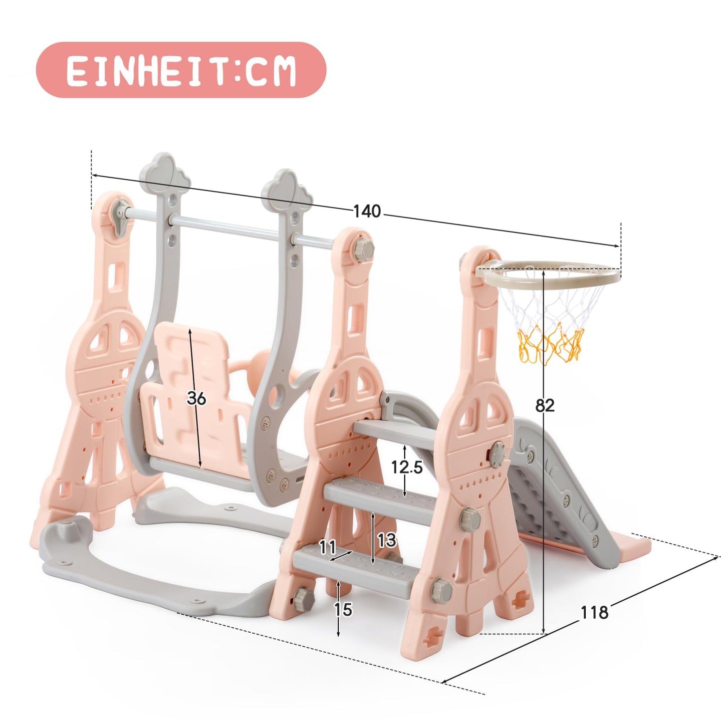 BestAlice 4 in 1 Kinderrutsche Set für Outdoor und Innen, Spielplatz mit Schaukel, Basketballkorb, Kletterleiter, Indoor- und Outdoor-Spielset, 18 Monate + (Blau)