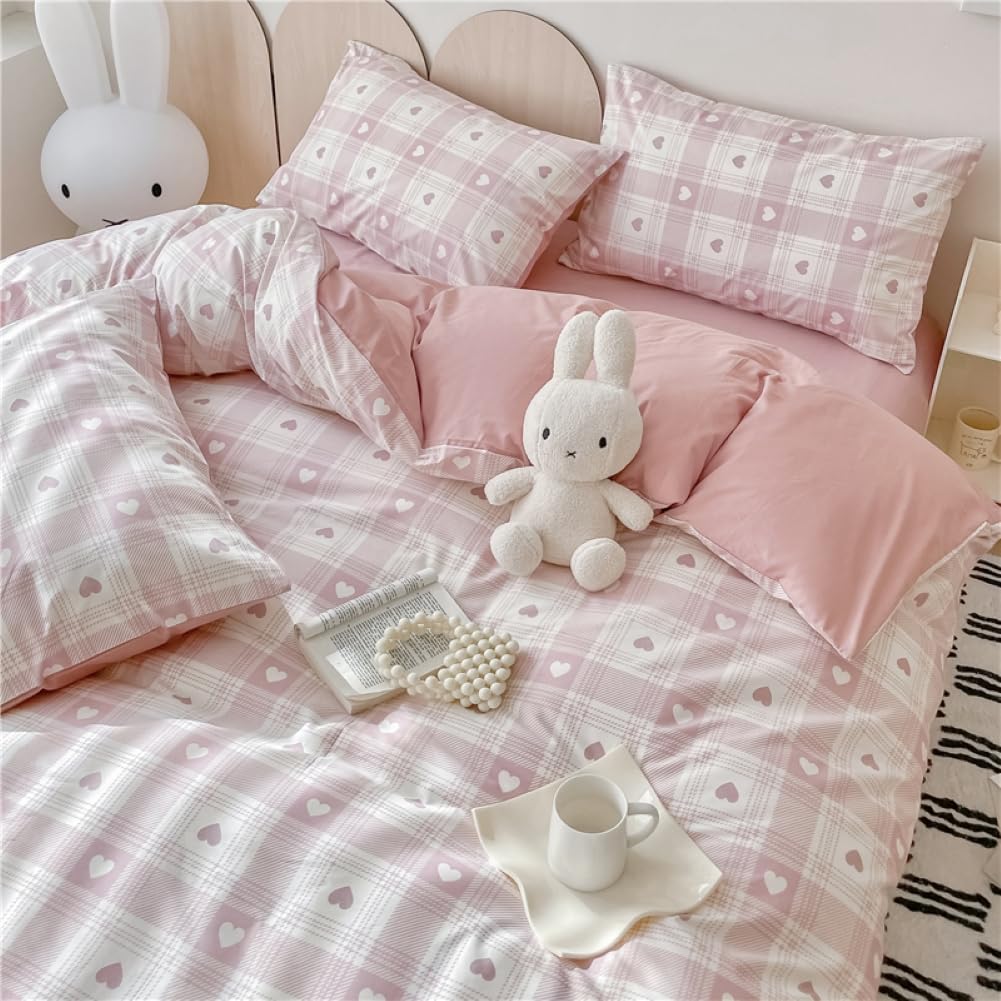 Nayoroom Bed Linen 135 x 200 cm Pink Black Hearts Heart Pattern Reversible Bed Linen Set Microfibre 2-Piece Modern Aesthetic Hearts Duvet Cover and 1 Pillowcase 80 x 80 cm with Zip