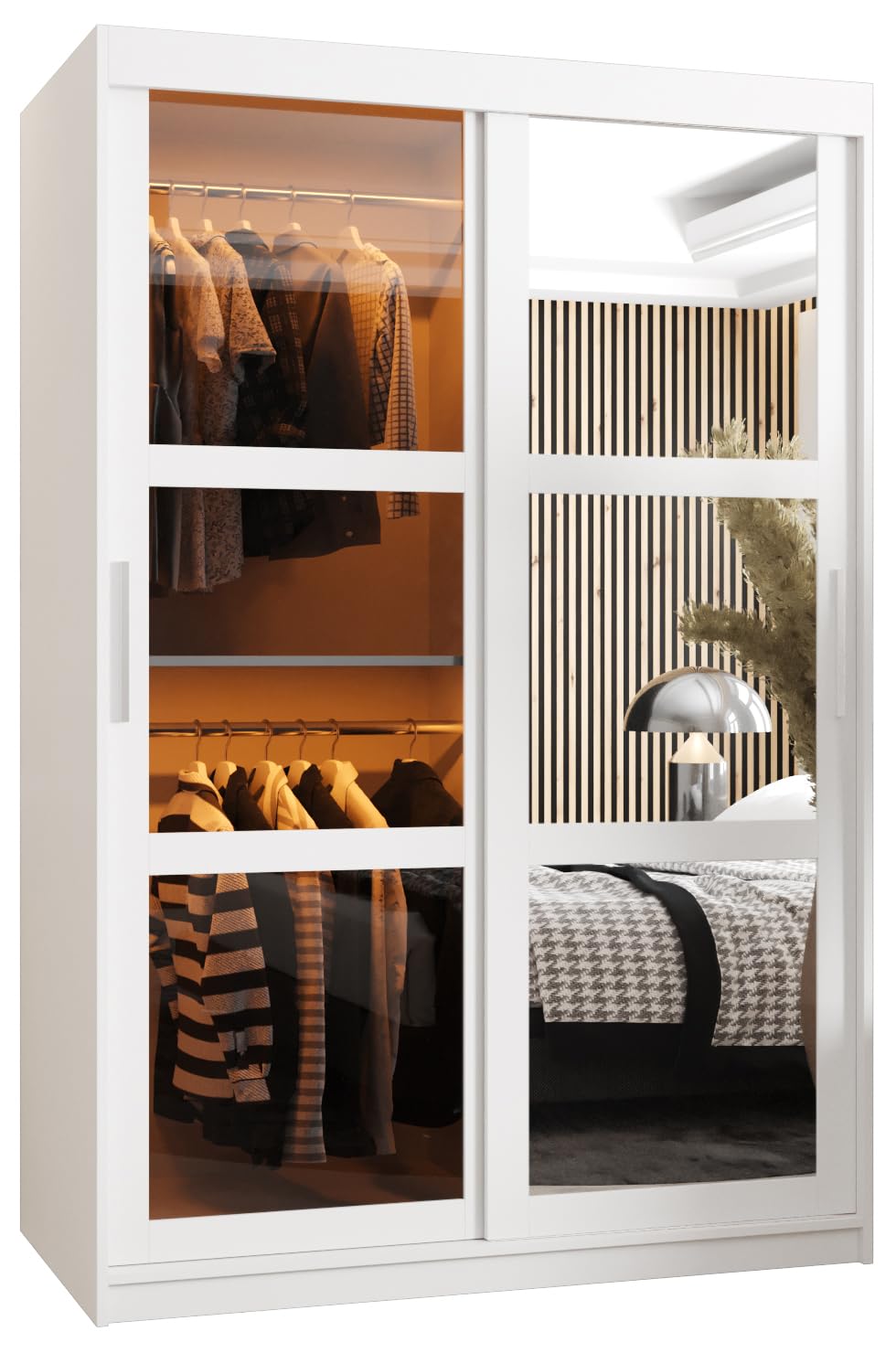 MEBLE KRYSPOL Dome 2 Schrank mit DREI Schiebetüren mit Spiegel, Stangen und Regalen - Aufbewahrungsschrank mit Rauchglas für Schlafzimmer, Wohnzimmer - 200x250x62cm - Schwarz, Schwarz, Schwarz